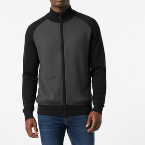 Banana Republic Men's Navy &Gray Full Zip Large Sweater Jacket Grandpa Retro 80s